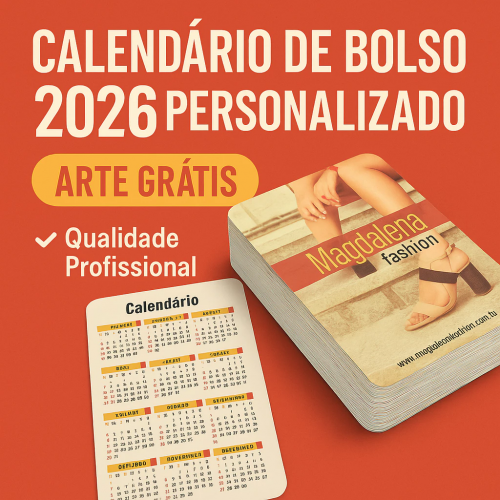Calendário de Bolso 2026 Personalizado – Couchê 250g com Verniz UV